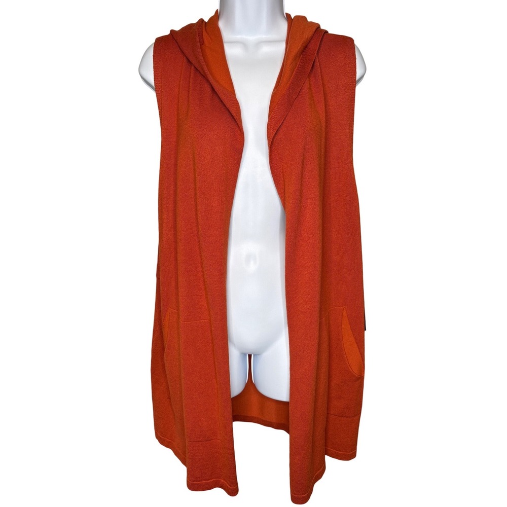 NWT Cyrus Burnt Orange Hooded Open Front Sleeveless Cardigan Vest 1X Pocket Cozy